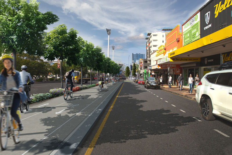 Artist's impression of proposed bike lanes on Stanley Street