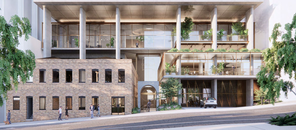 Architectual rendering of the facade of 13-17 Cordelia Street, South Brisbane