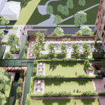 Architectural rendering of proposed Buranda Village urban development. Image showing 'The Terraces'.