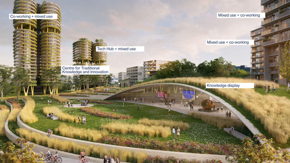 Architectural rendering by Architectus showing a vision for the Roma Street precinct