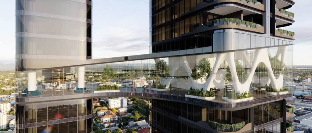 Architectural rendering of 1 Park Lane, Southport air bridge on level 22