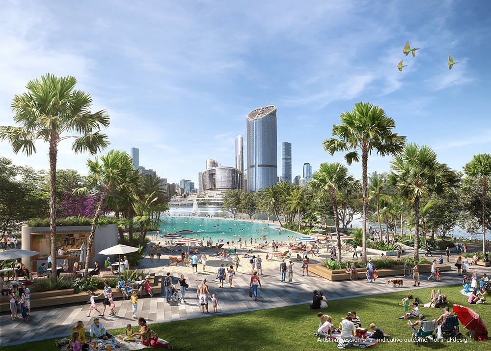Artist's rendering of proposed Future South Bank - Parkland Core