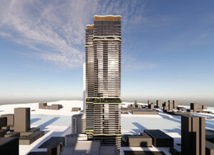 Architectural rendering of the proposed 25 Mary Street proposal by KS Property showing the north-east elevation