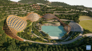 Architectural rendering of PRAX Studio's vision for Mt Coot-Tha Quarry