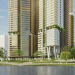 Architectural rendering of the proposed 50-storey tower development at 14 & 19 Nott Street, South Brisbane