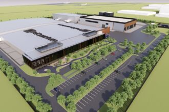 Architectural rendering of PsiQuantum's Brisbane quantum computer, offices and research labs