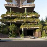 Architectural rendering showing the podium levels of the approved Bella Vie development, including tiered greenery and vehicle access from Pacific Street.