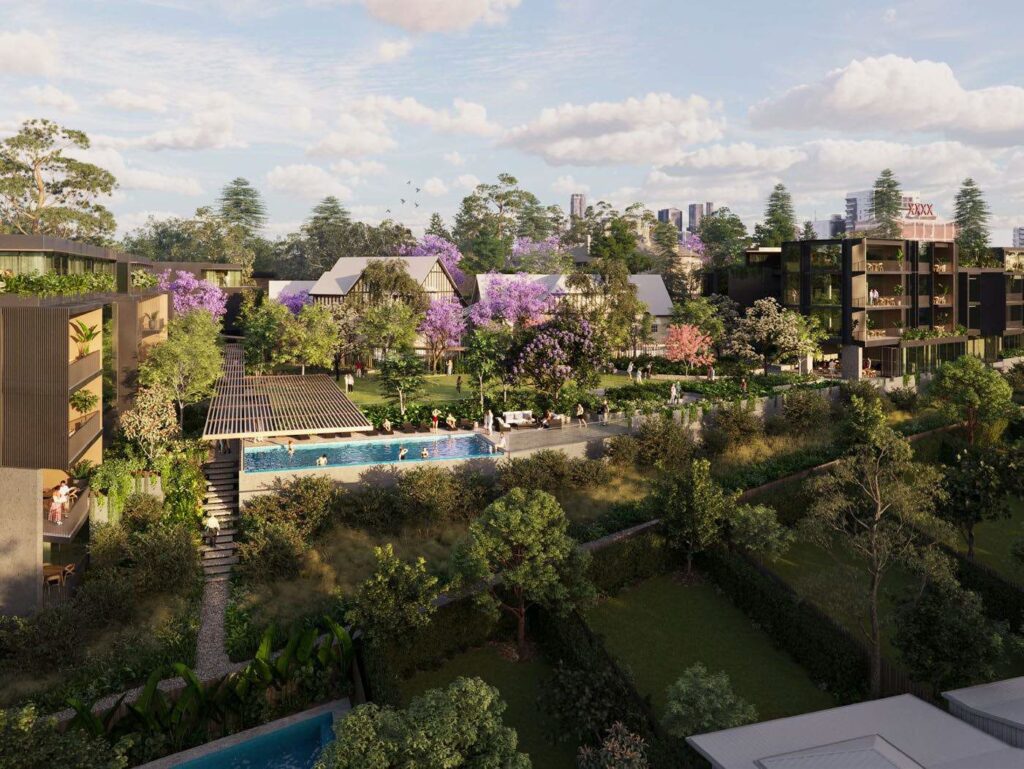 Architectural rendering of the proposed retirement living development, illustrating the integration of new buildings at 233 Milton Road, Milton.