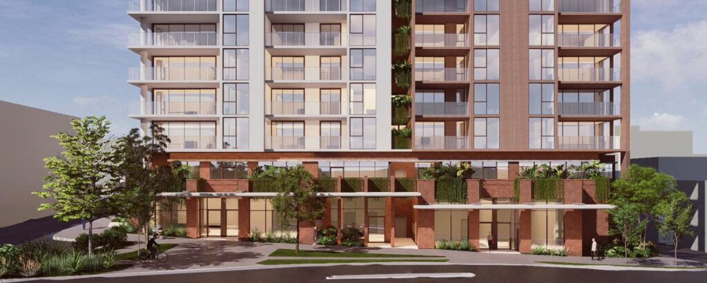 Architectural rendering of the proposed 16-storey development at 33 Vulture Street, West End