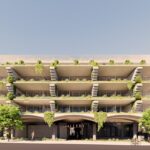 Architectural rendering of the external built form of the proposed 63–71 Racecourse Road project