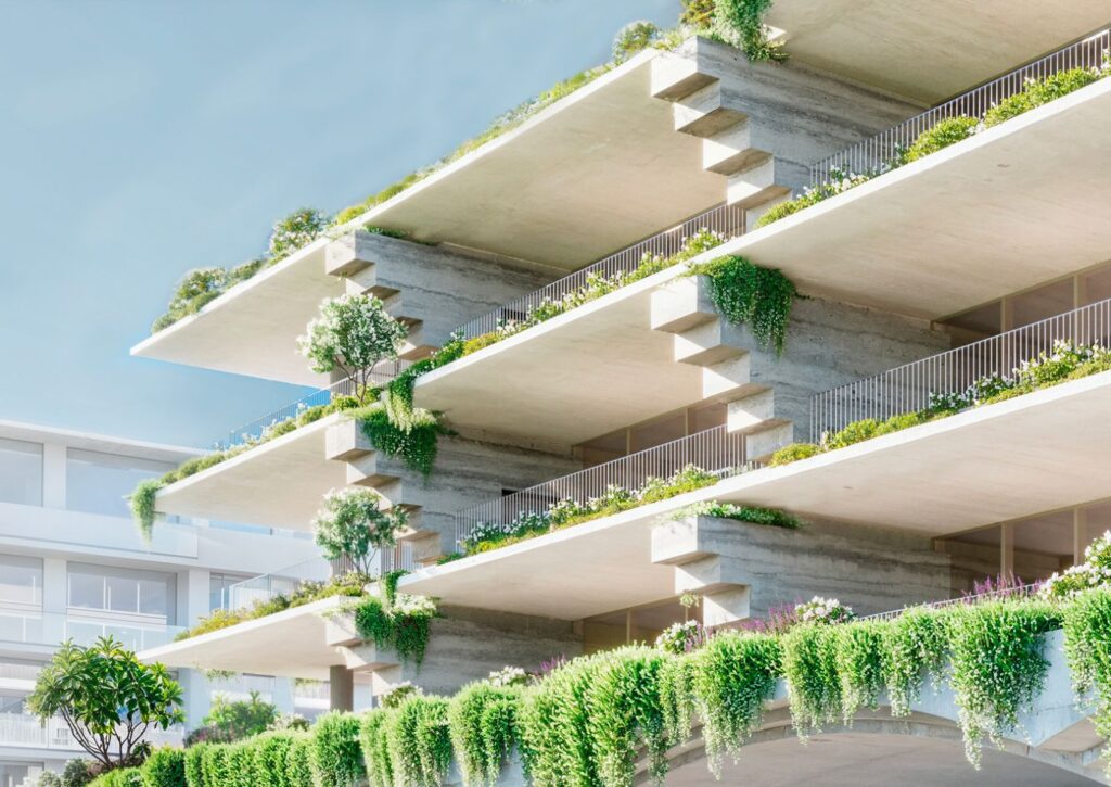 Architectural rendering of the external built form of the proposed 63–71 Racecourse Road project