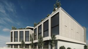 Architectural rendering of the proposed 257 Waterworks Road mixed-use development, showing the external built form and street interface.