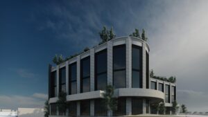 Architectural rendering of the proposed 257 Waterworks Road mixed-use development, showing the external built form and street interface.