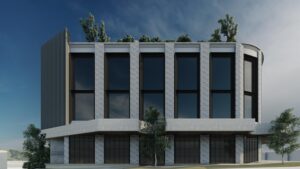 Architectural rendering of the proposed 257 Waterworks Road mixed-use development, showing the external built form and street interface.