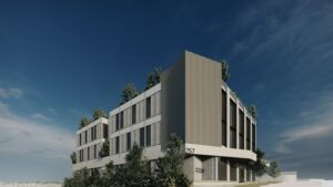Architectural rendering of the proposed 257 Waterworks Road mixed-use development, showing the external built form and street interface.