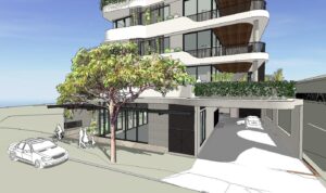 Architectural rendering of the proposed mixed use development at 128 Racecourse Road, Ascot