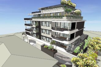 Architectural rendering of the proposed mixed use development at 128 Racecourse Road, Ascot