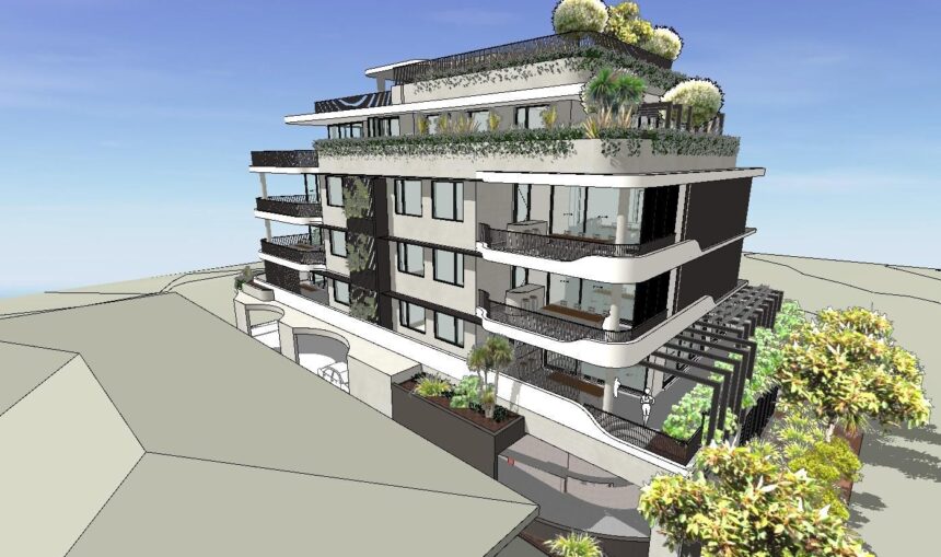 Architectural rendering of the proposed mixed use development at 128 Racecourse Road, Ascot