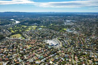 Aerial view of Metro Middle Park shopping centre and surrounding Middle Park suburb