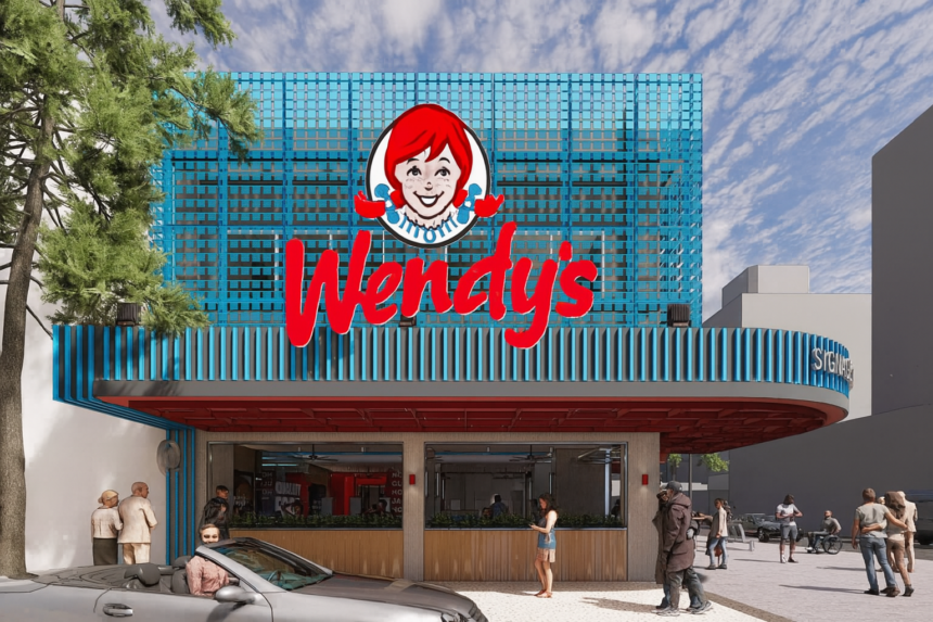 Concept rendering of the external facade of the proposed Wendy’s restaurant at the corner of Adelaide Street and Queen Street Mall.
