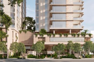 Architectural rendering of the proposed Chester & Morse development showing dual tower form.