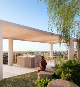Architectural rendering of rooftop recreation areas atop the proposed residential towers.