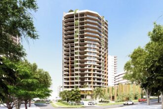 Architectural rendering of the external built form of the approved 51 Darragh Street project.