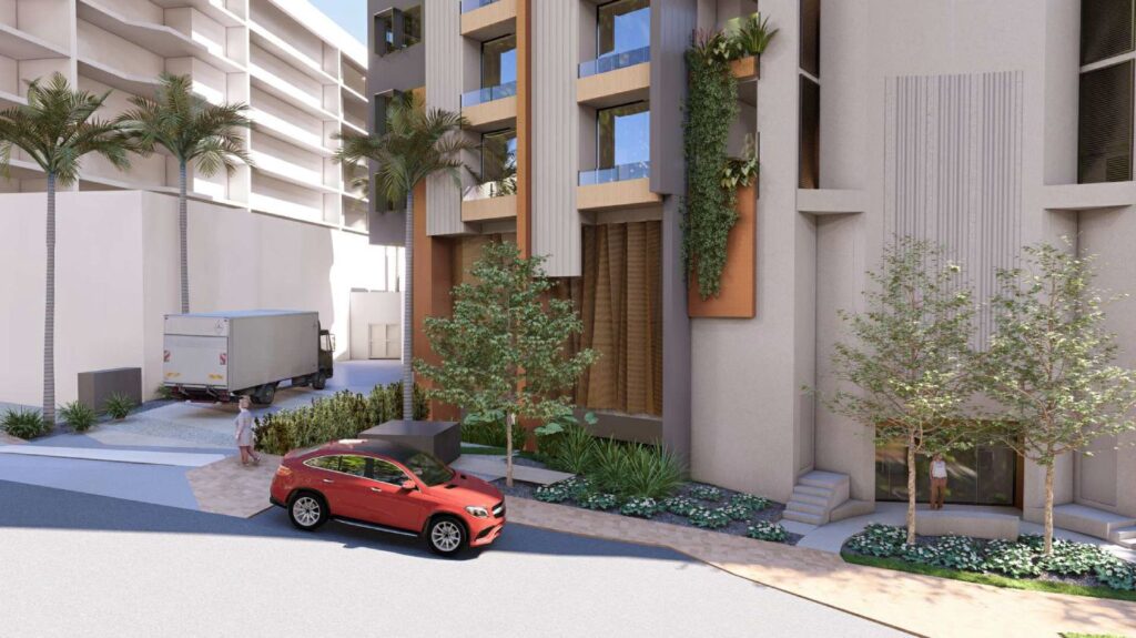 Architectural rendering of the external built form of the approved 51 Darragh Street project.