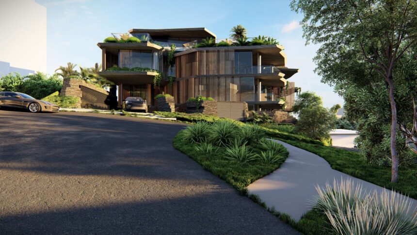 Architectural rendering of the external built form of the proposed Ryans Road, St Lucia project