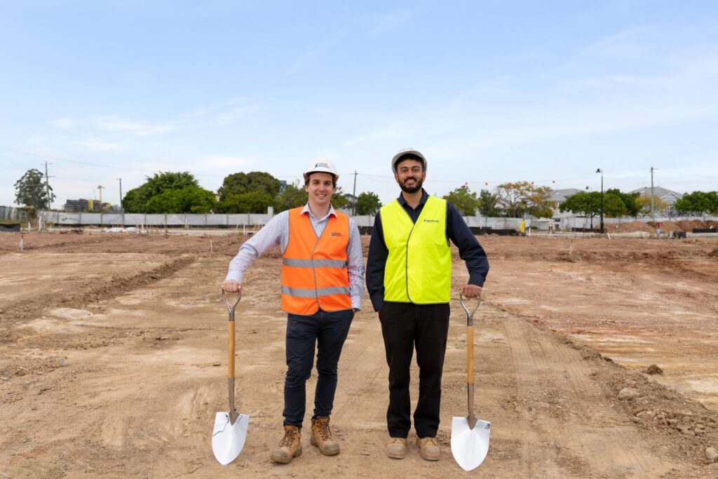 Site photo of Devcon Drew Hallam - Greville Development Manager and Tanay Baxi - Devcon Project Manager