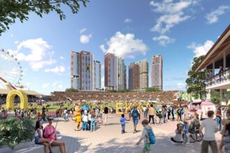 Architectural rendering of the Brisbane Showgrounds Main Arena during the 2032 Olympic Games.