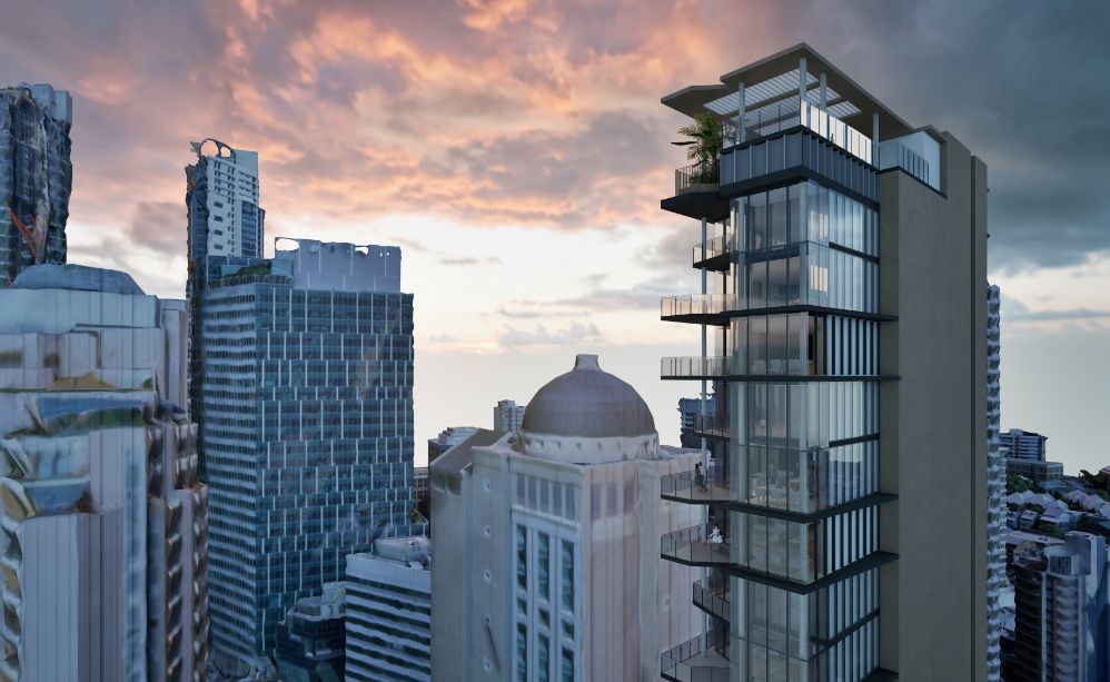Architectural rendering of the external built form of the proposed 457 Adelaide Street project.