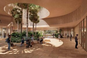 Architectural rendering of the landscaped open space within the Toowong Central precinct.