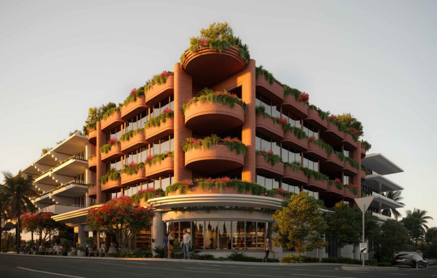 Architectural rendering of the external built form of the proposed 53 Racecourse Road, Hamilton project