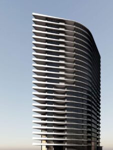 Architectural rendering of the external built form of the proposed Riverside Lane project.