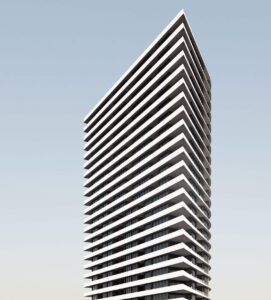Architectural rendering of the external built form of the proposed Riverside Lane project.