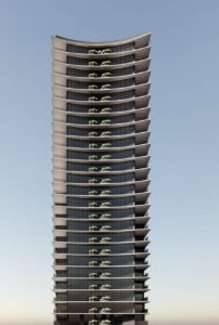 Architectural rendering of the external built form of the proposed Riverside Lane project.