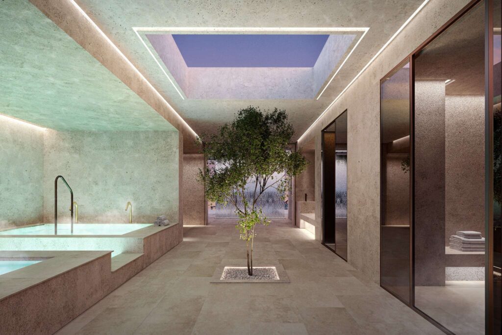 Architectural rendering of the sauna, steam and magnesium pool retreat at Teneriffe Banks.