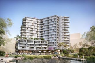 Architectural rendering of the external built form of the proposed River Terrace project, Tweed Heads.