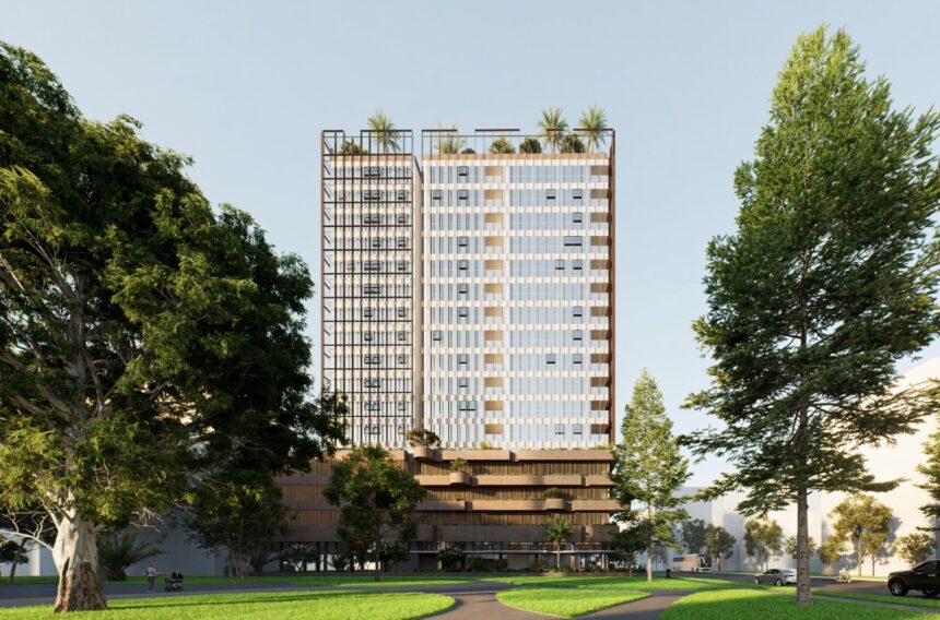 Architectural rendering of the proposed built form at 33–37 Carl Street, Woolloongabba