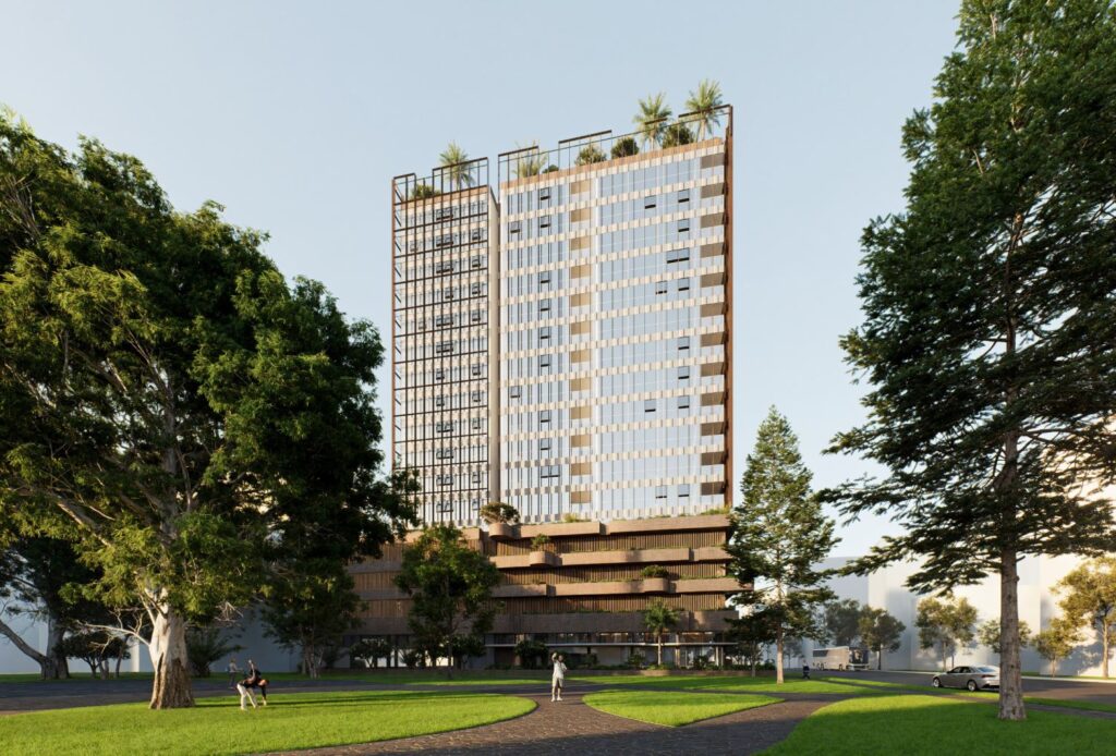 Architectural rendering of the proposed built form at 33–37 Carl Street, Woolloongabba