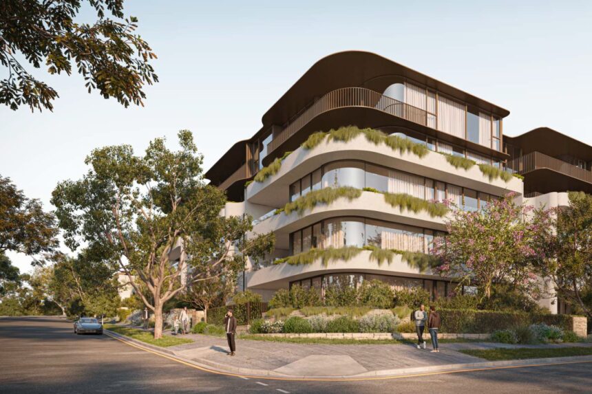 Architectural rendering of the external built form of the proposed 424 Bowen Terrace project
