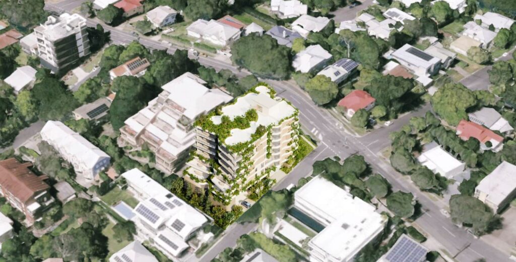 Architectural rendering of the external built form of the proposed Taringa Apartments project 