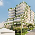 Architectural rendering of the external built form of the proposed Taringa Apartments project viewed from Adsett Street