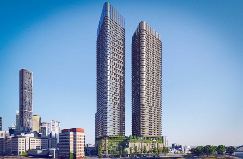 Architectural rendering of the external built form of the proposed 309 North Quay project.