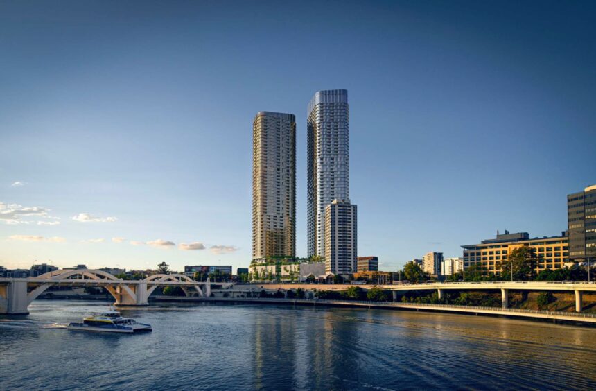 Architectural rendering of the external built form of the proposed 309 North Quay project.