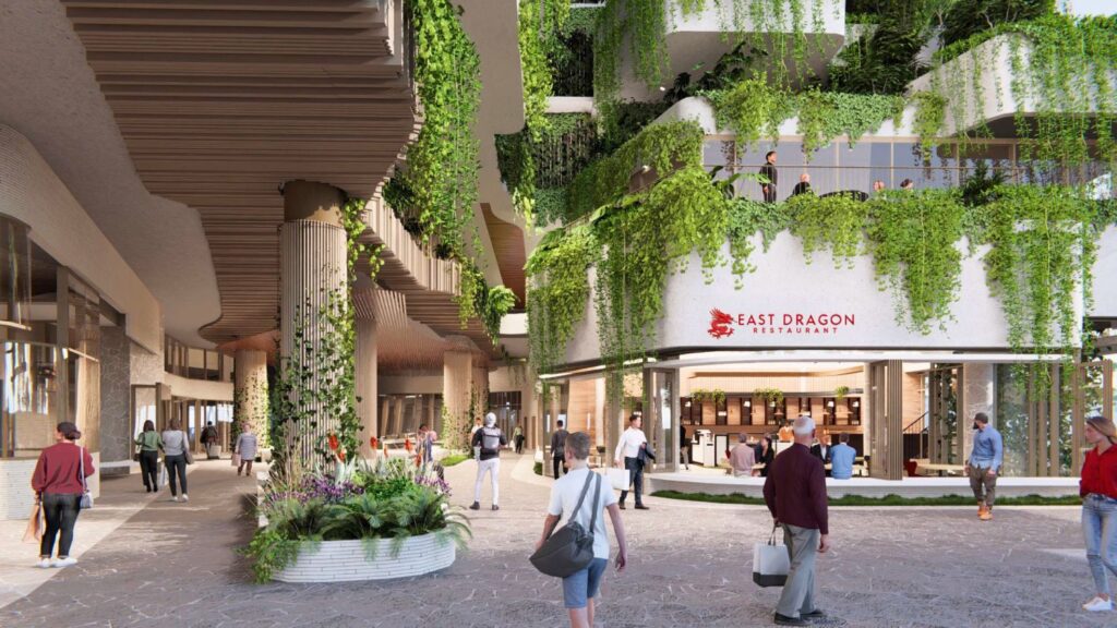 Architectural rendering of the cross block link activation and retail of the proposed 309 North Quay project.