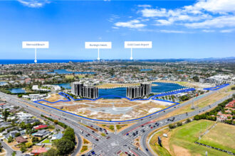 Aerial image of The Lanes Precinct at Mermaid Waters