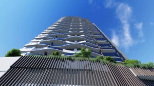 Architectural rendering of the external built form of the proposed Broadway Hotel redevelopment project.