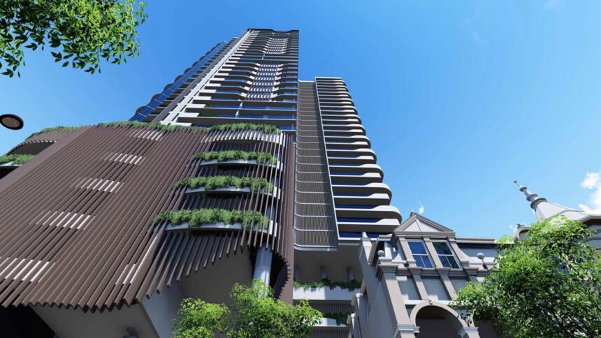 Architectural rendering of the external built form of the proposed Broadway Hotel redevelopment project.